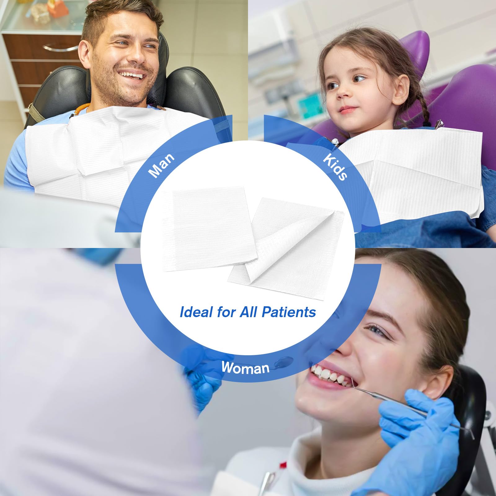Healifty 125 Stück Dental-Lätzchen, weiße Einwegschürzen für Erwachsene, 45,7 x 33,5 cm, Einweg-Zahnarzt-Lätzchen, 3-lagig, wasserdicht, Tattoo-Lätzchen für Nageltische, Zahnunterlagen, Matten und