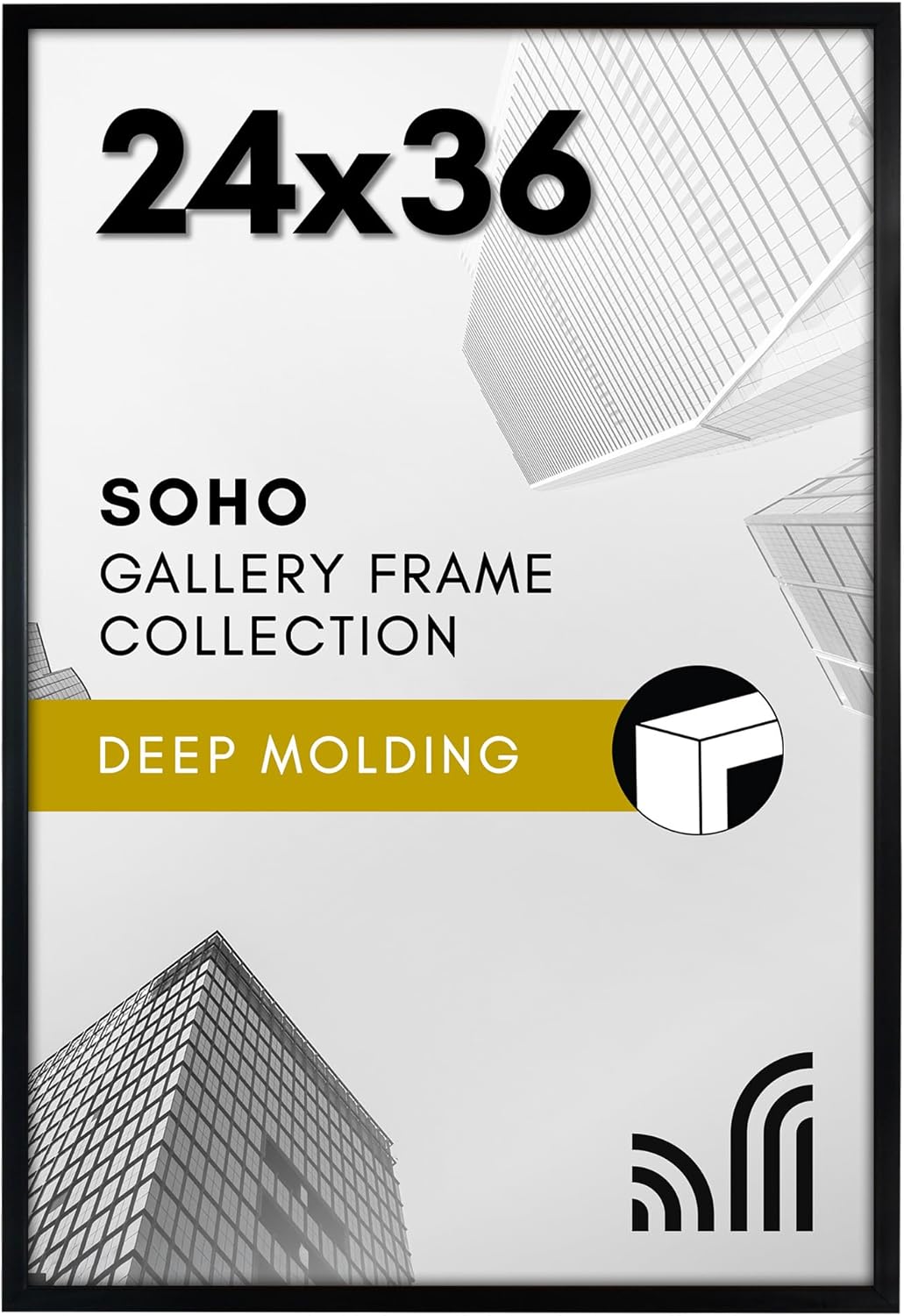 Americanflat 24x36 Poster Frame with Polished Plexiglass - Soho Collection - Gallery Style Deep Molding Frame for Wall Display - Black Black 24X36
