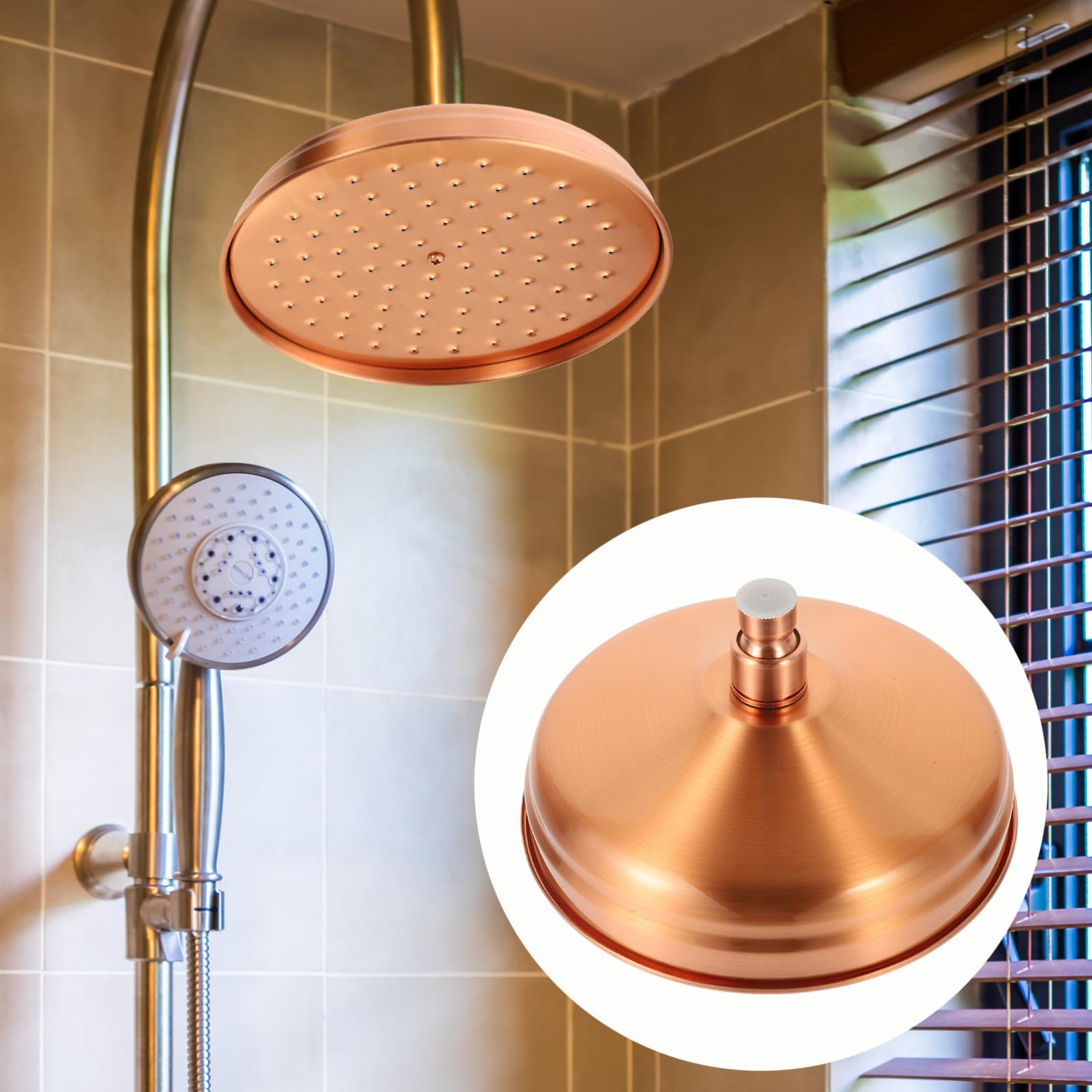 Soffione Doccia in Rame Antico Rotondo 8 Pollici in Silicone per Soffitto Vintage per Relax Quotidiano