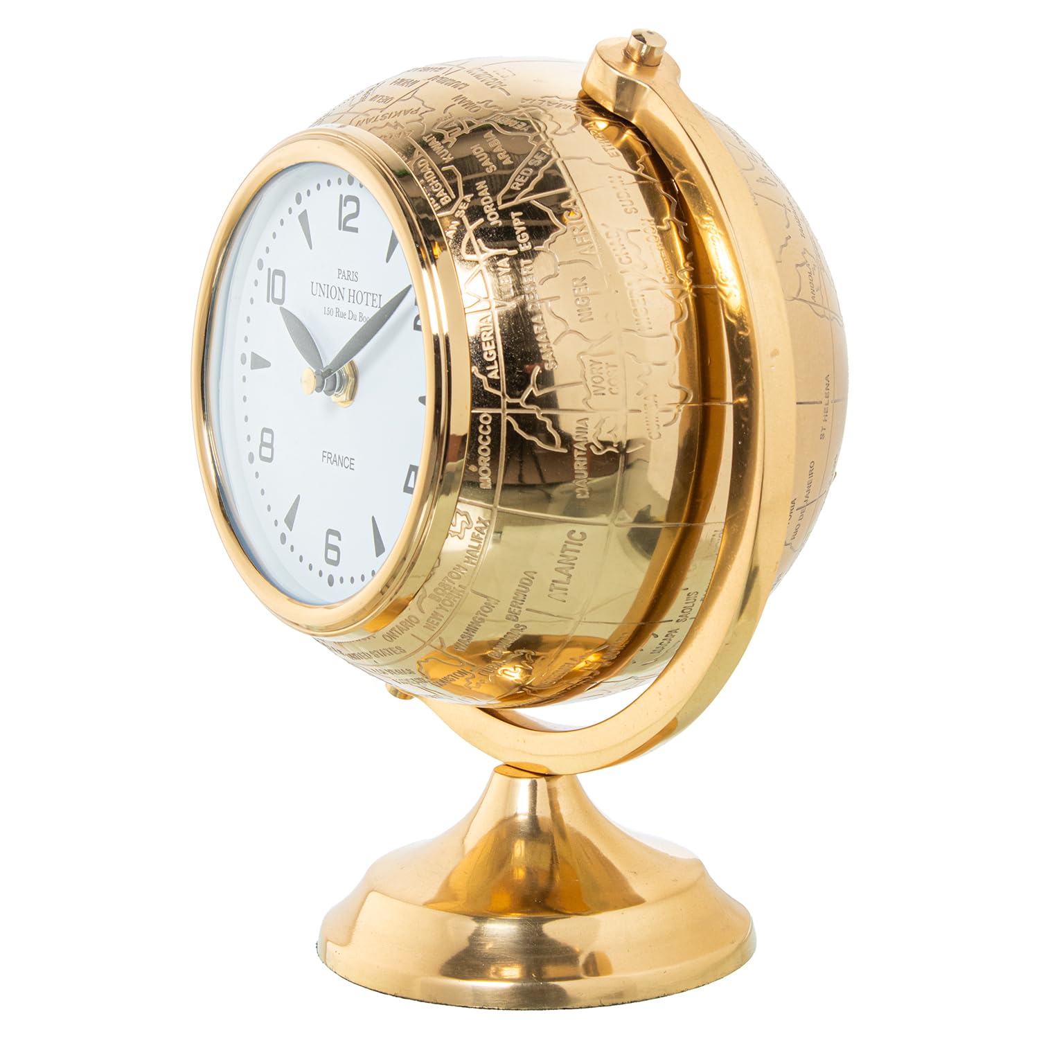 RELOJ 23361 SOBREMESA GLOBO TERRAQ. LATÓN DORADO BRILLO_24X16X20CM
