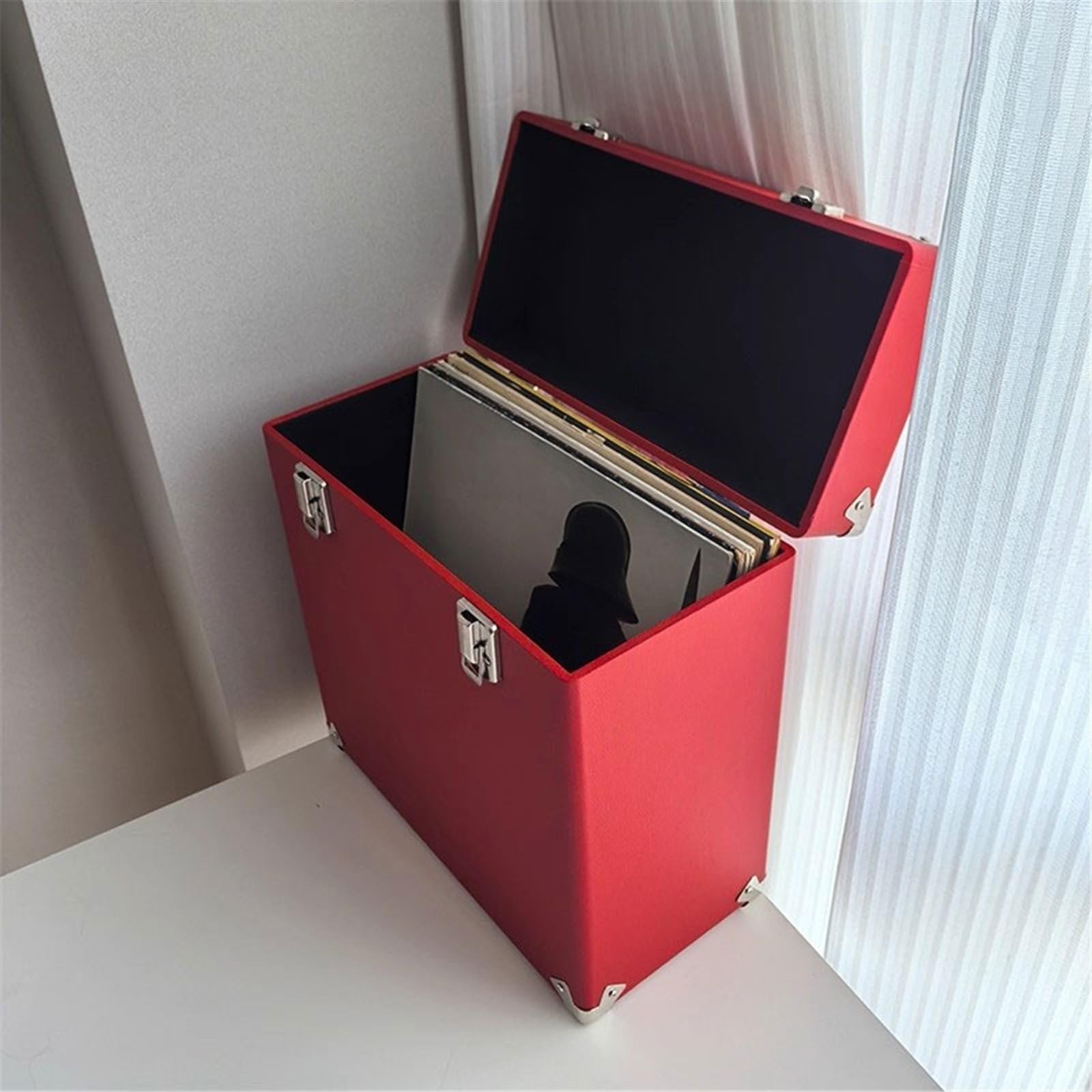 Porta CD da parete Custodia portatile in legno for dischi in vinile, multifunzionale, con superficie in pelle, for album CD Documentazione
