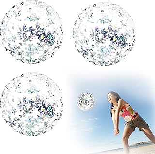 Gukasxi 3 Pcs Inflatable Beach Ball, Glitter Sequins Beach Balls for Kids Adults, Inflatable Water Ball Pool Blow Up Float Balls for Summer Beach Swimming Pool Sports Game Party Supplies