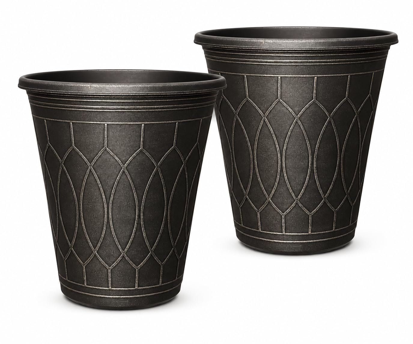 Muddy Hands Set of 2 Large 30 Litre Tall Plant Pots Outdoor Garden Planters – Weatherproof Plastic Tree & Flower Pots with Drainage Holes – Lightweight Round Patio Containers, Brushed Marshland