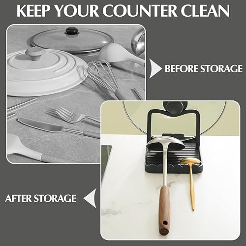 Miniatura 5 de Ysks'hf Soporte para cuchara y tapa de olla, acero inoxidable, soporte para utensilios de cocina, soporte para raspador y soporte para olla, soporte