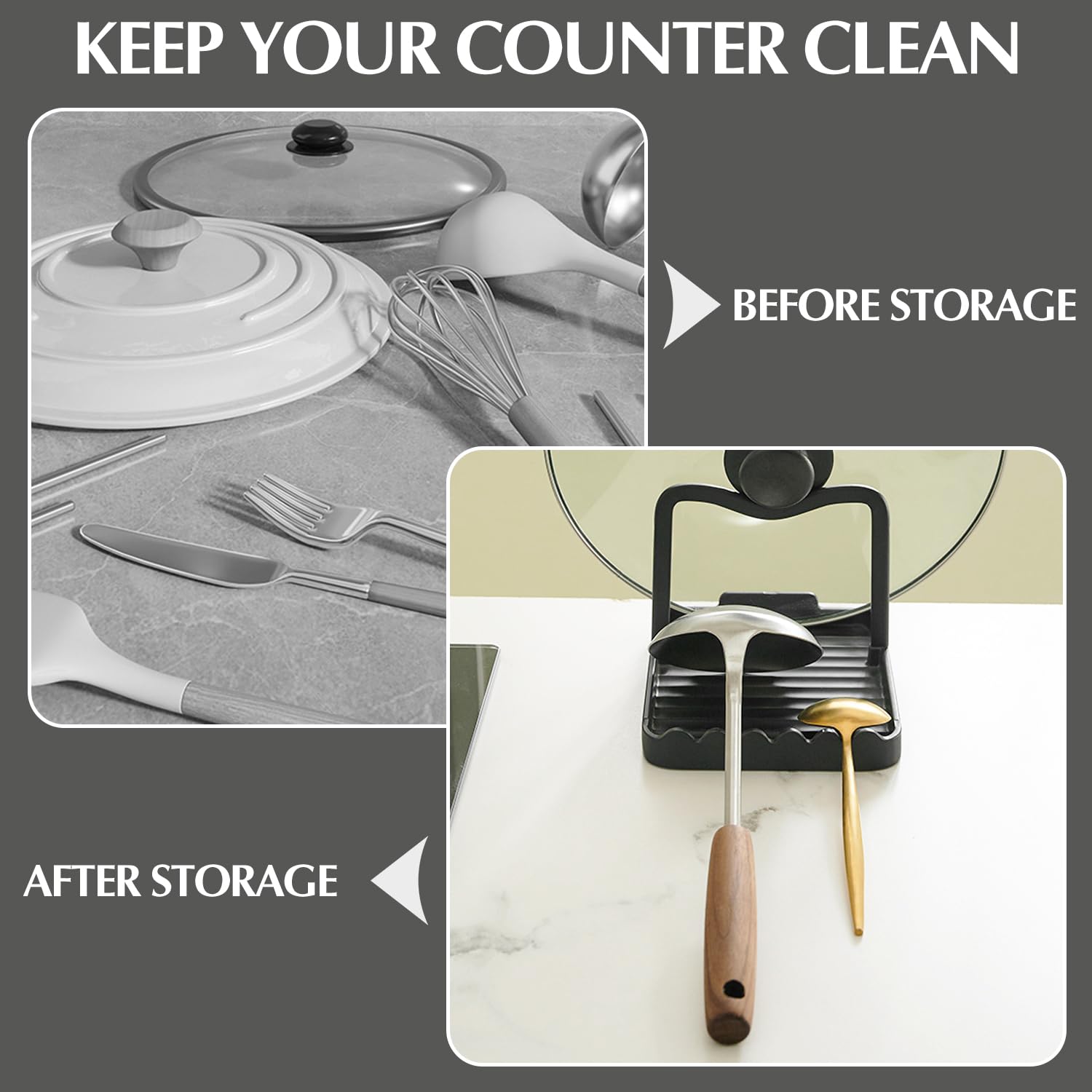 Ysks'hf Soporte para cuchara y tapa de olla, acero inoxidable, soporte para utensilios de cocina, soporte para raspador y soporte para ollas, soporte para cuchara para estufa, soporte para utensilios