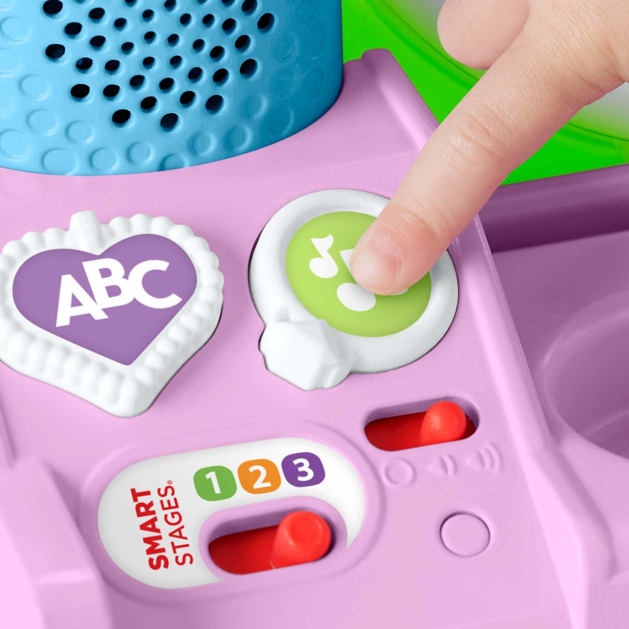 Fisher-Price Laugh & Learn Tocador de Aprendizaje Multilingüe | Inglés, francés, alemán, italiano, neerlandés, 4 accesorios, juguete musical educativo, para bebés de 1+ año