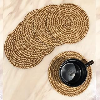 Polypropylene Round Coaster Set (6 PCS Set) Machine Washable Absorbent Size: 5 inch Diameter (Jute-Skin Melange)