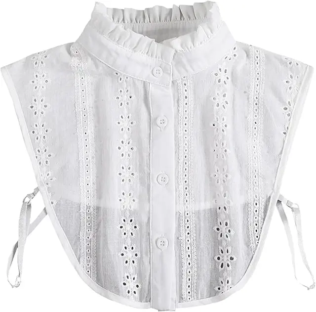 Women's Detachable Lace Collar Blouse - Floral Pattern White
