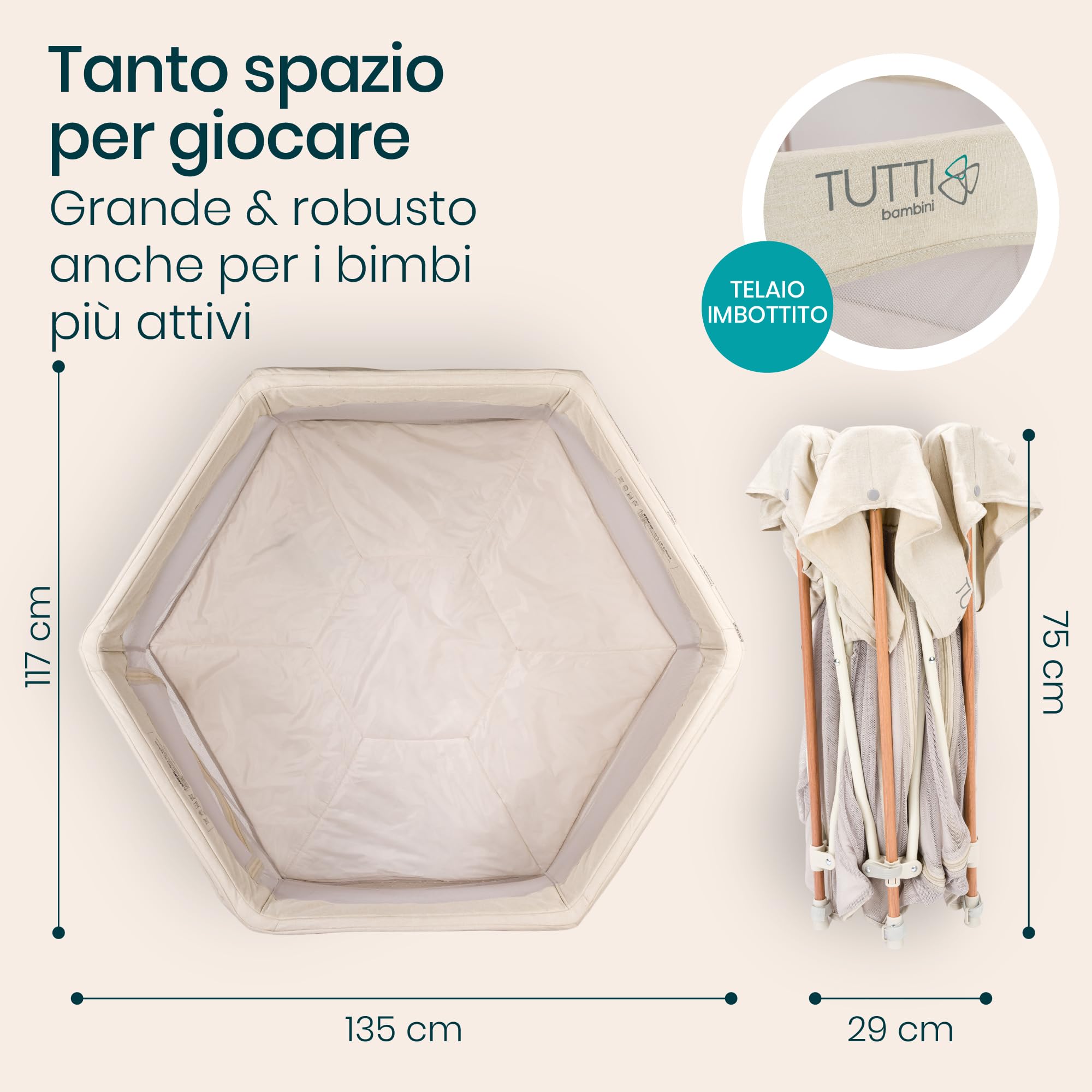 Tutti Bambini Box Bambini Pieghevole Recinto Neonato 135 x 135 x 75 cm Ecru