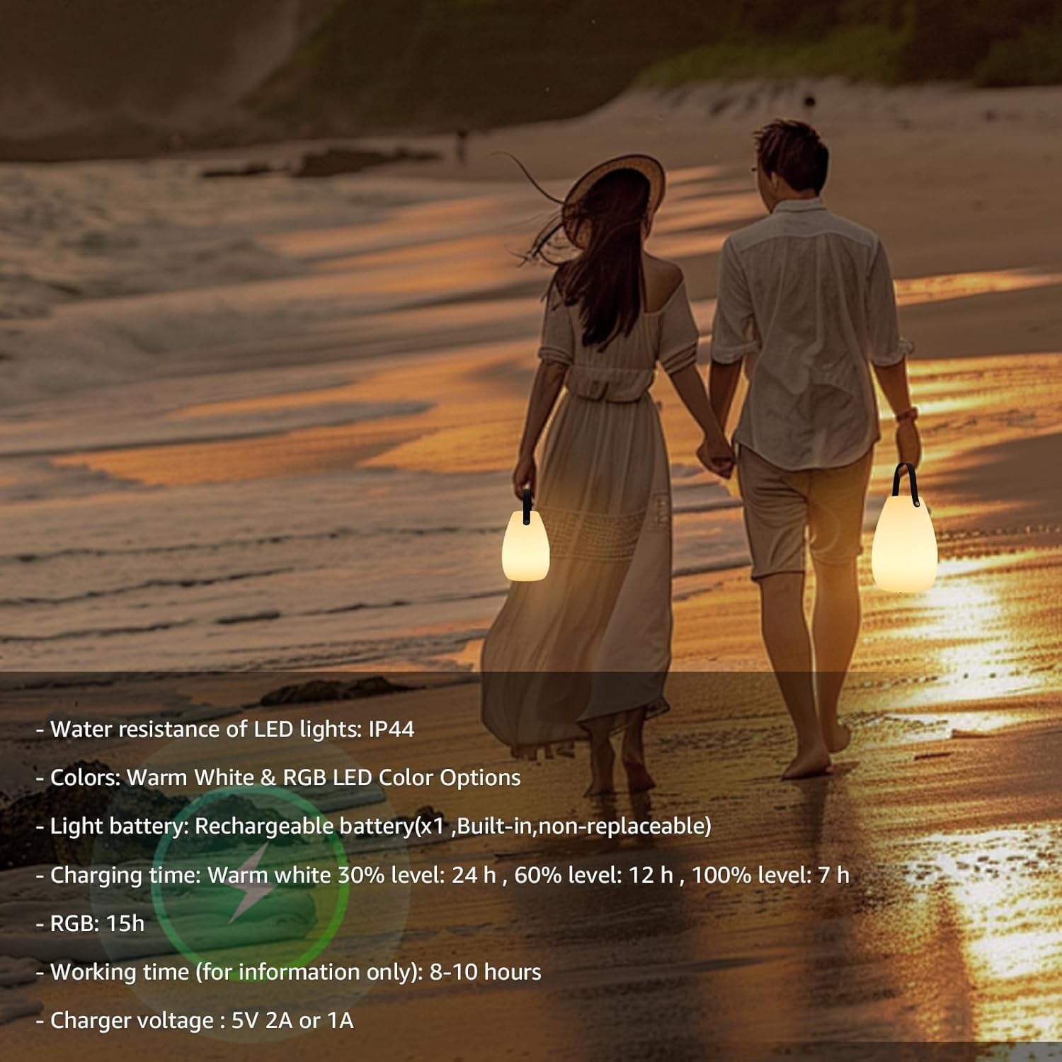 uuffoo 2 Pack Portable Outdoor Table Lamp - Dimmable Rechargeable Night Lights w/ Remote and 7 RGB Colors, IP44 Water-Resistant Hanging Lantern for Patio, Tent, Bedroom, Garden, Emergency - Image 7