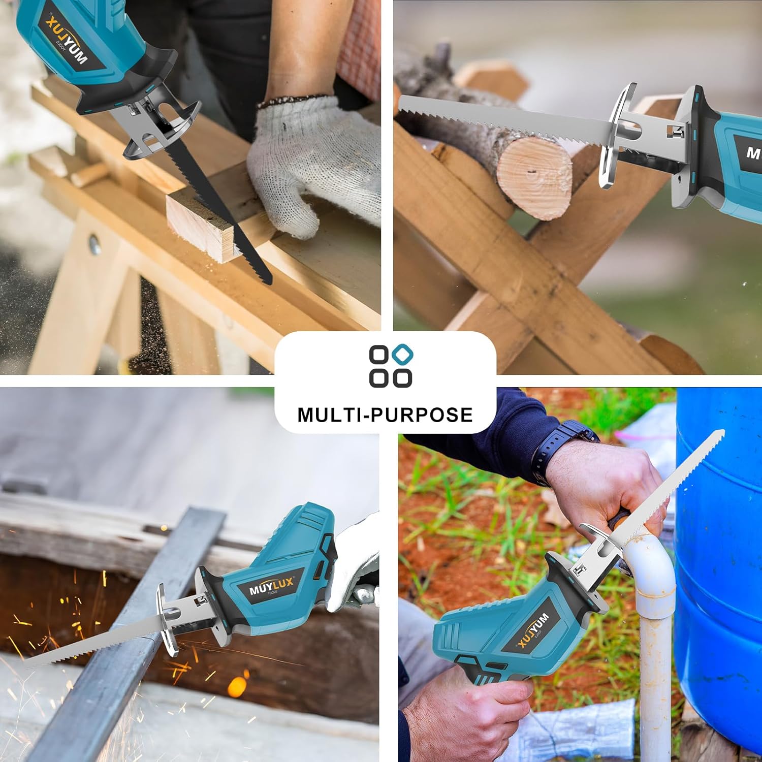 Cordless Reciprocating Saw 20V with 2 Batteries & Charger, Variable Speed 0-3000SPM, Tool-Free Blade Change, Includes 4 Saw Blades for Wood, Metal, PVC and Tree Cutting