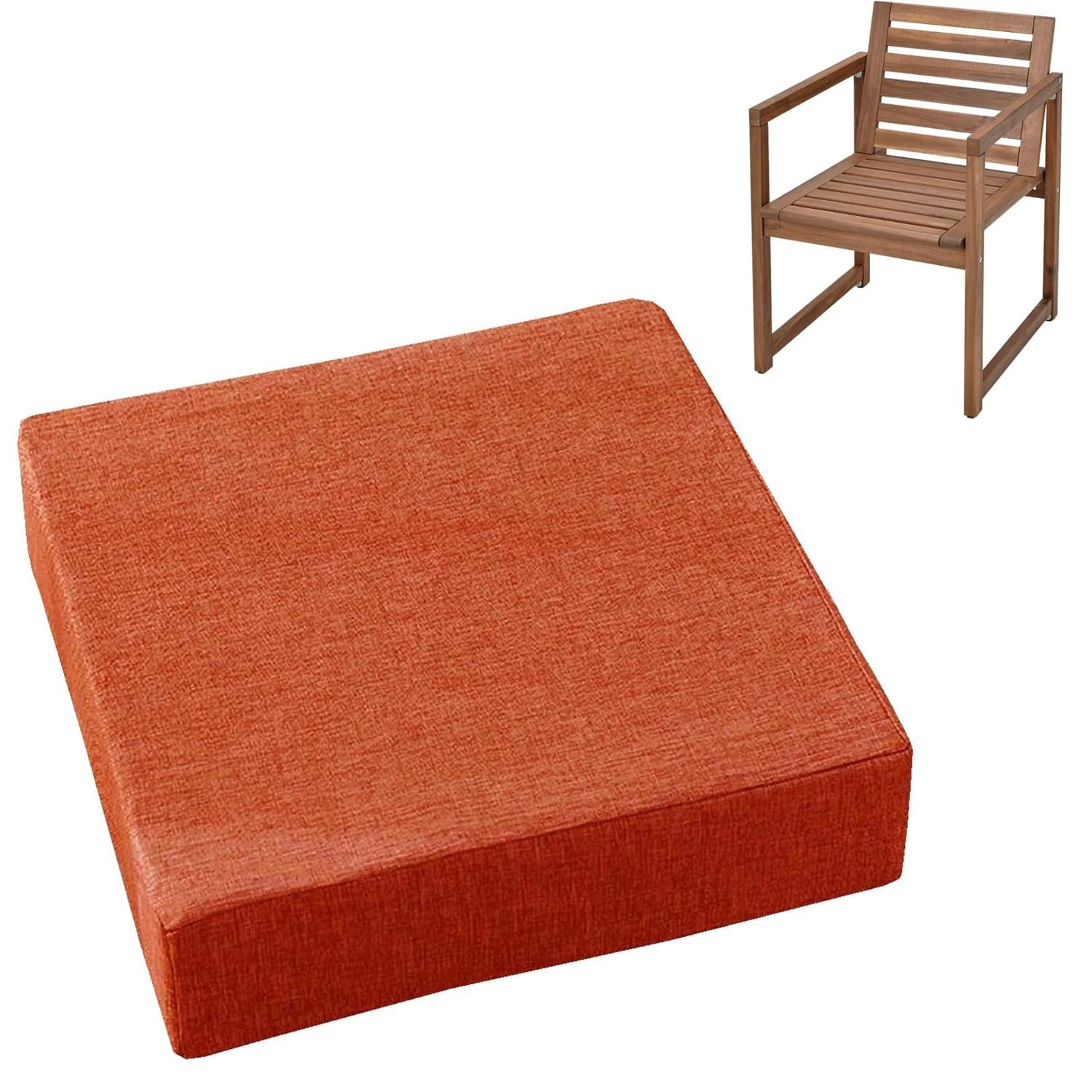 Cushions 45cm x 45cm/50cm x 50cm for Outdoor & Indoor Chair, Square Seat Pad for Garden Chairs High-Density Foam, Anti-Slip, Washable Cover- Patio, Dining, Sofa & Bench Use(Tangerine,45x45cmx8cm Thick