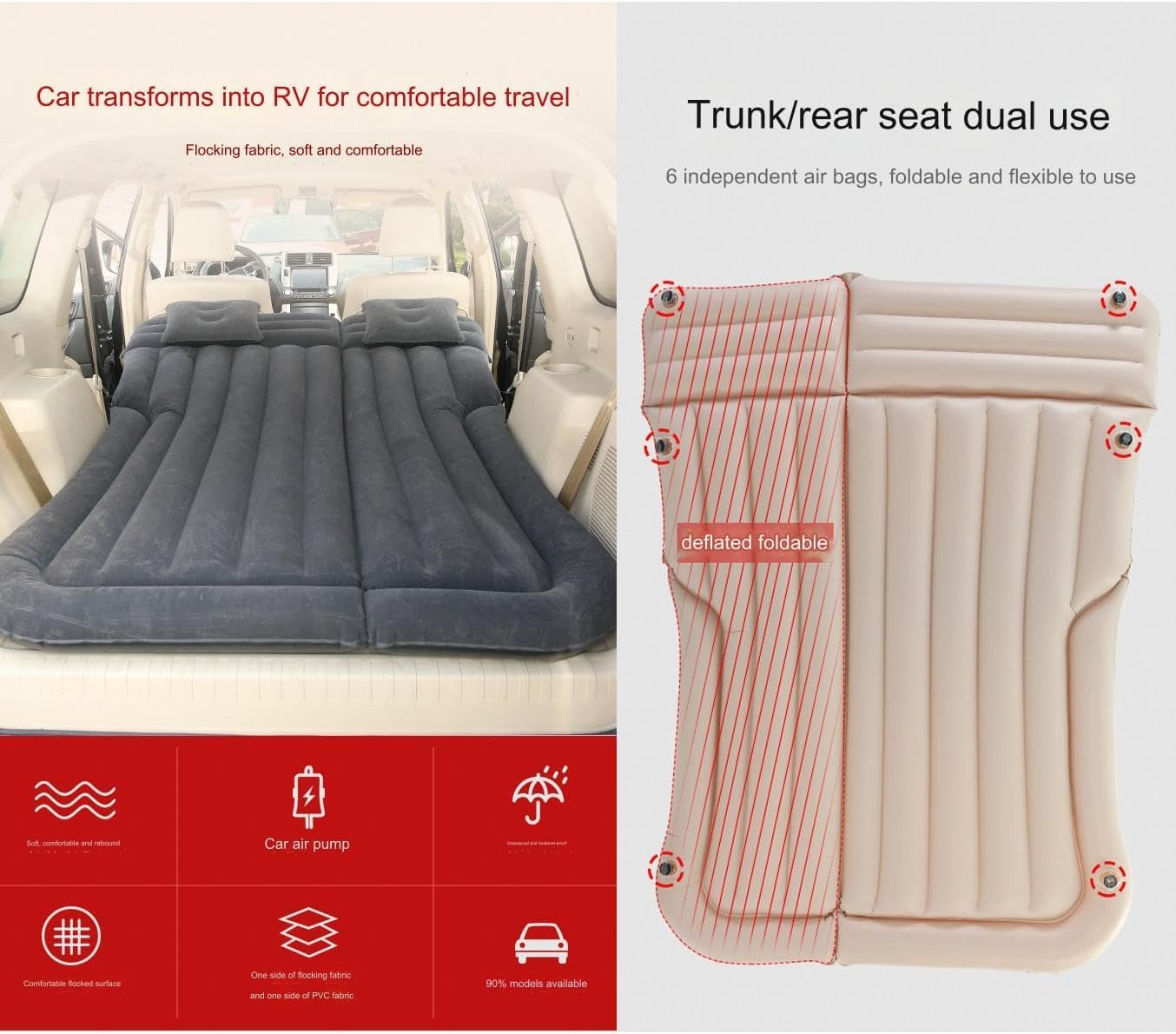 Ljxwzh Lit Gonflable De Voyage Pour Voiture Pour Dacia Bigster 2022-2024, Matelas Pneumatique De Camping,Lit Pliant Floqué En PVC,Beige-Beige