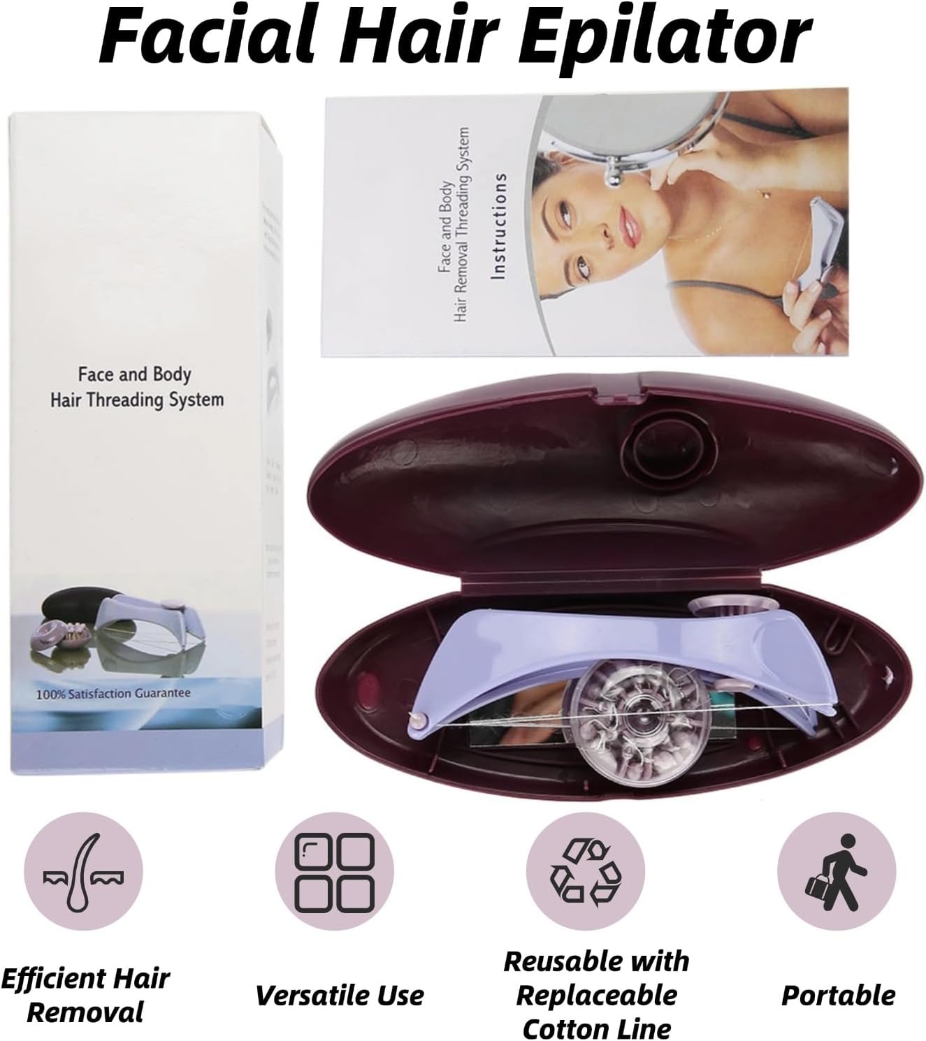 Facial Hair Removal for Women, with Threading Removal Tool, Portable Size for Facial, Neck Hair (Glasses Box)