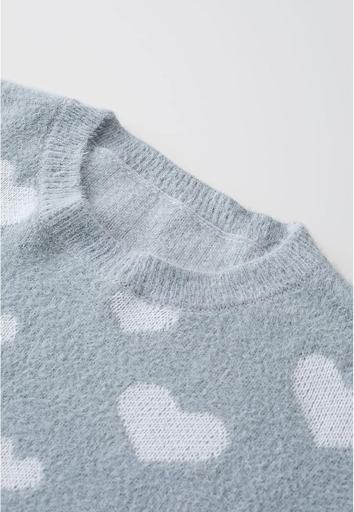 トップス Heart loose knit gray CHICWISH Women's Grey Comfy Casual Fuzzy Contrast Heart Knit