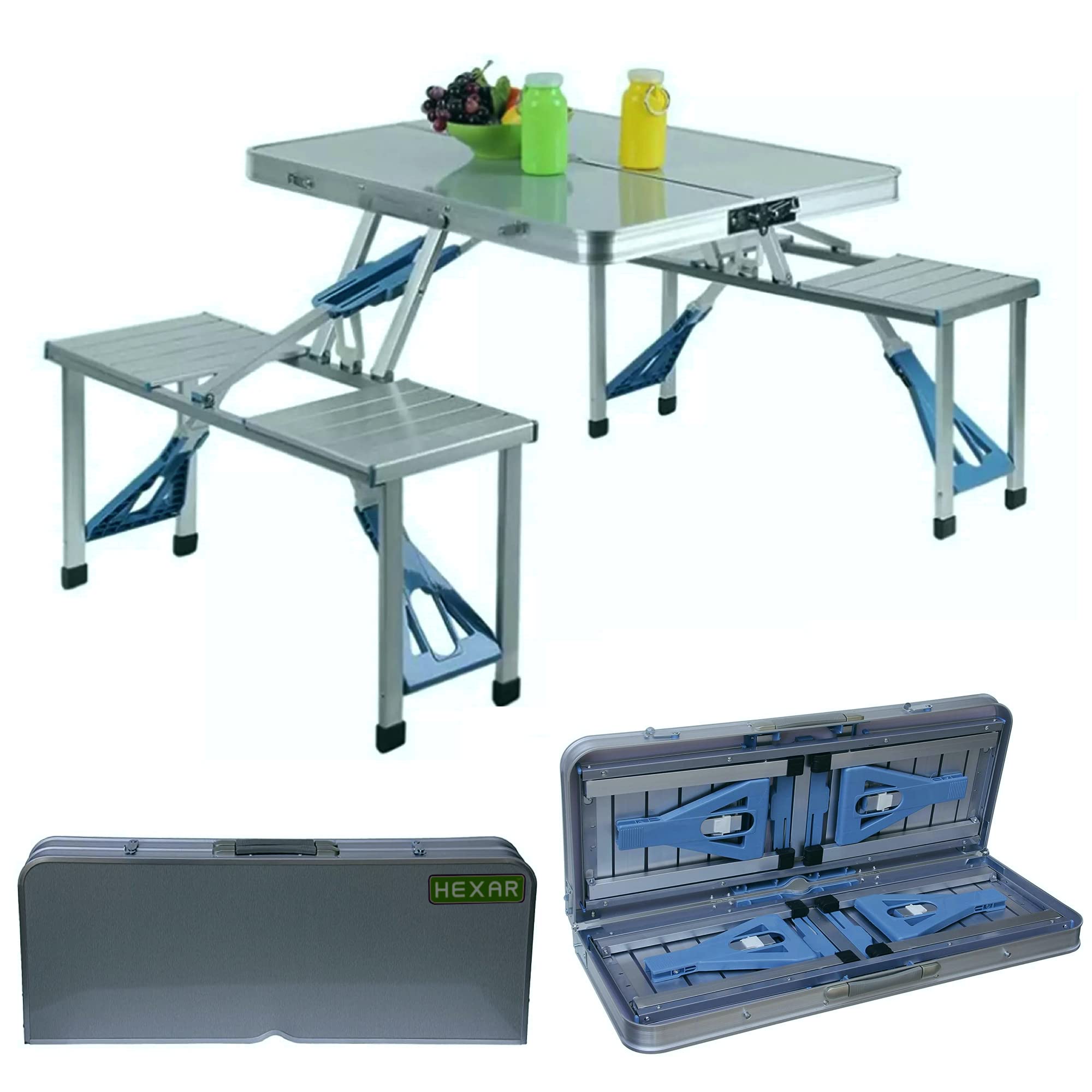 Hexar Aluminum Folding Camping Picnic Table With Seats