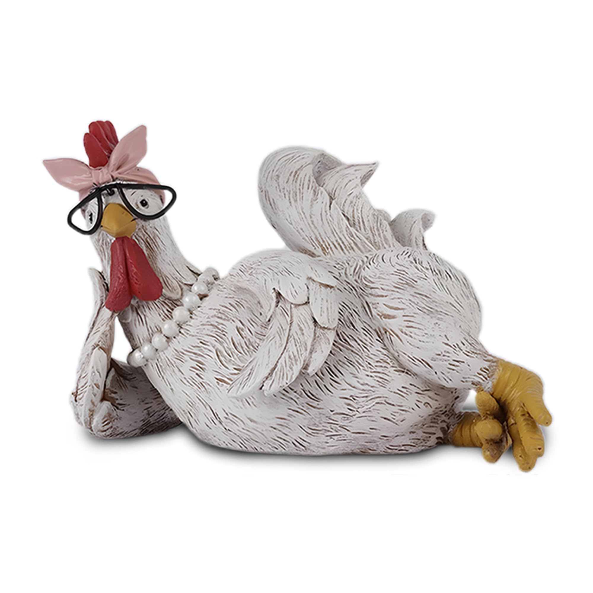 Resin Chicken Figurine with Glasses – Distressed Faux Taxidermy – Resin & Metal Animal Sculpture – Country Western Themed Party Decorations –