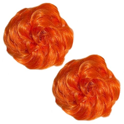 Miniatura 2 de 2 piezas de cabello de moño desordenado, extensiones de cabello sintético grueso, recogido, rizado, ondulado, para mujeres y niñas, color naranja