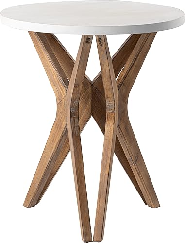 Miniatura 8 de LONYKE Pedestal Farmhouse - Mesa auxiliar envejecida con base de trípode para sala de estar, moderna, decoración bohemia, redonda (1 paquete, blanco