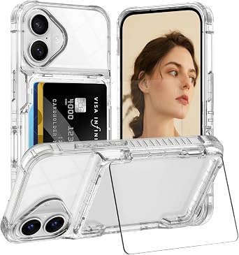 for iPhone 17 6.3 Case Wallet with Kickstand, 4 Cards Holder Clear Case for Women Men, Yellowing Resistant Transparent TPU Back Cover, Flip Wallet ID Slot Cover with Stand for iPhone 17