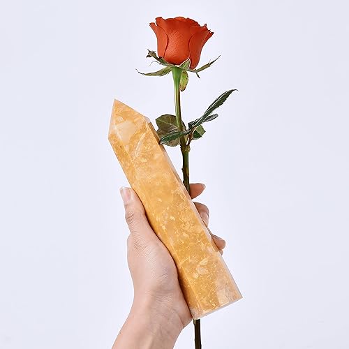 CNYANFEI Varita de aventurina amarilla de 8 pulgadas, torre de piedras preciosas hexagonales de cristal naranja natural para decoración del hogar,