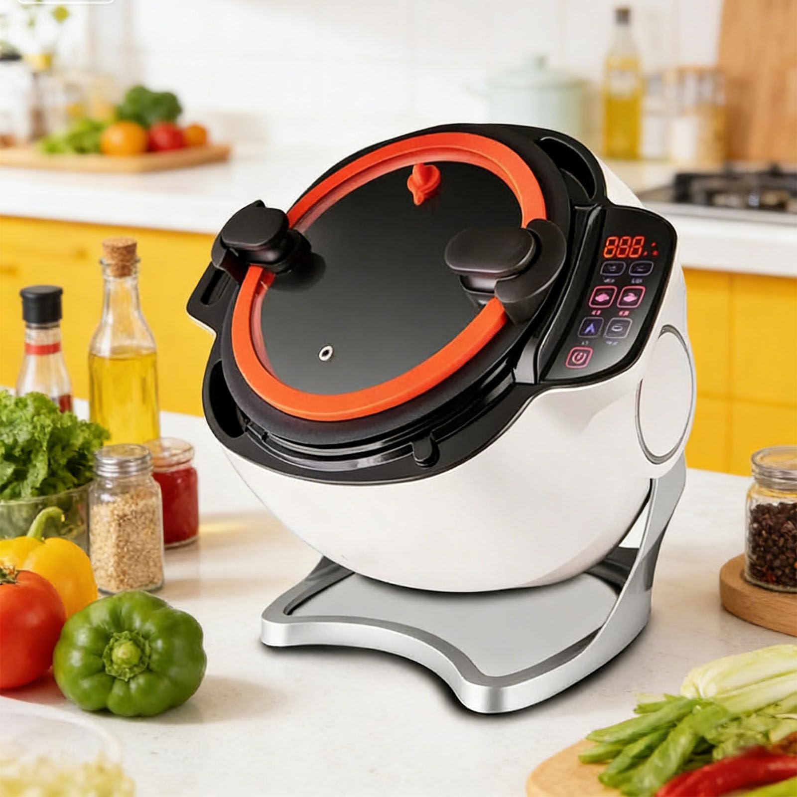 Macchina da cucina portatile, 6 l, con rotazione a 360°, 3 impostazioni di velocità, avvio intelligente con un clic per mescolare e cuocere in umido