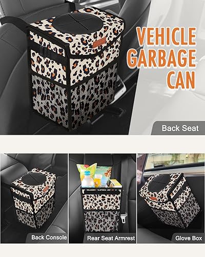 Miniatura 6 de Bote de basura para automóvil con tapa, lindo cubo de basura a prueba de fugas para colgar el vehículo, pequeño organizador portátil para asiento