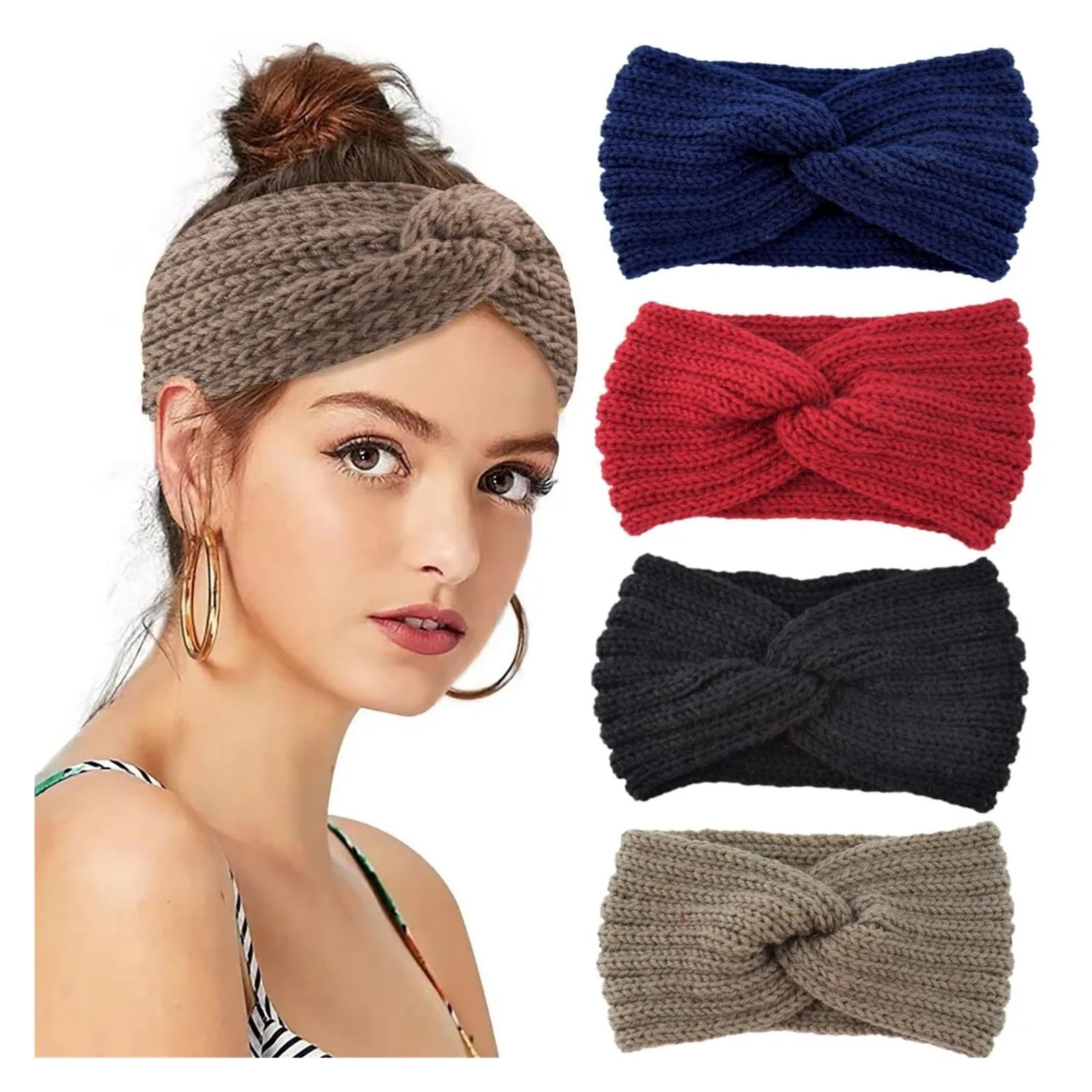 Winter Wool Knitted Headband – Elastic Geometric Hair Band for Women and Girls Hair Accessories(4pcs mix)