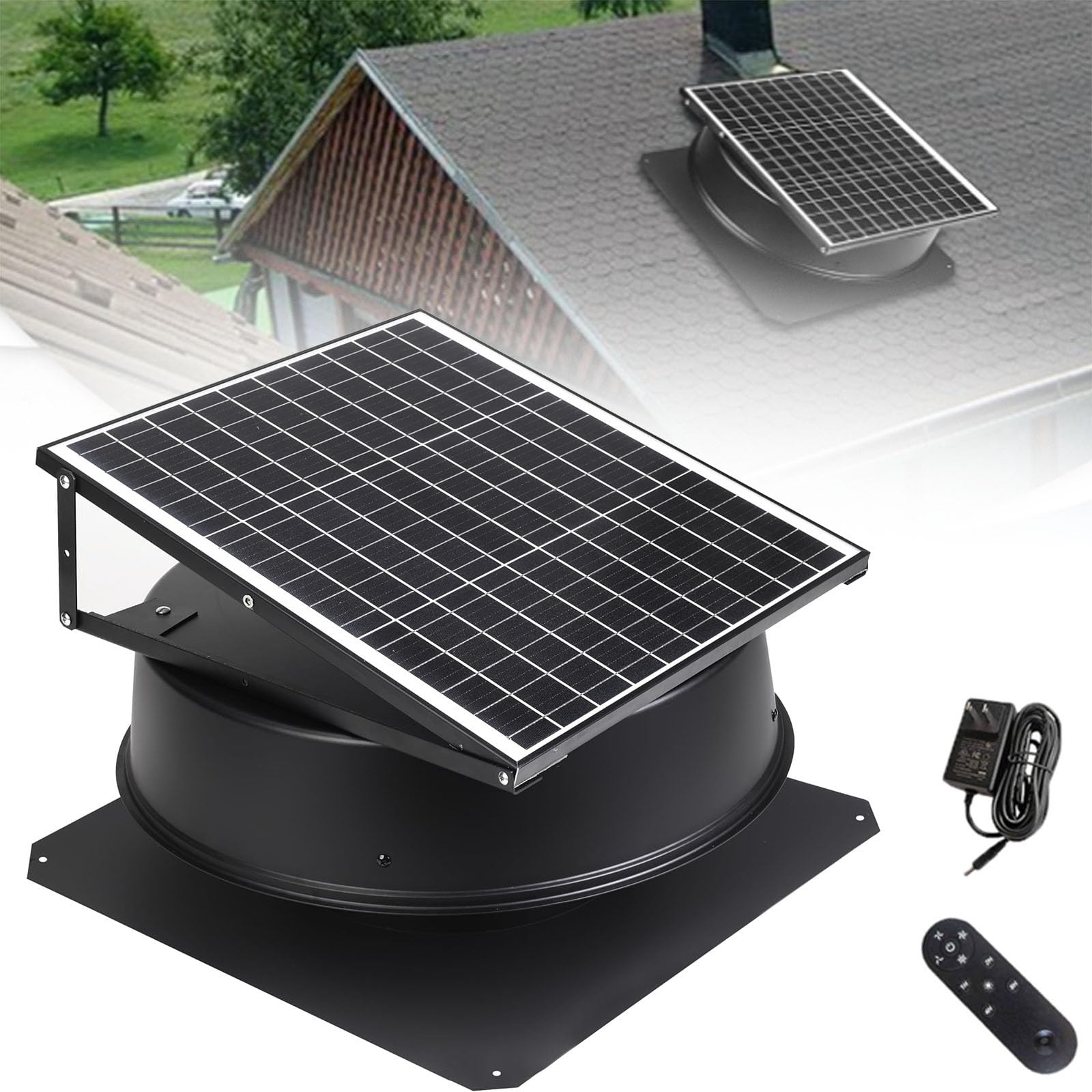 Wentylator dachowy zasilany energią słoneczną, wentylator dachowy z dużym przepływem powietrza 1500 obr./min, niski poziom hałasu 35 dB, odporny na warunki atmosferyczne, do domu, garażu, sklepu