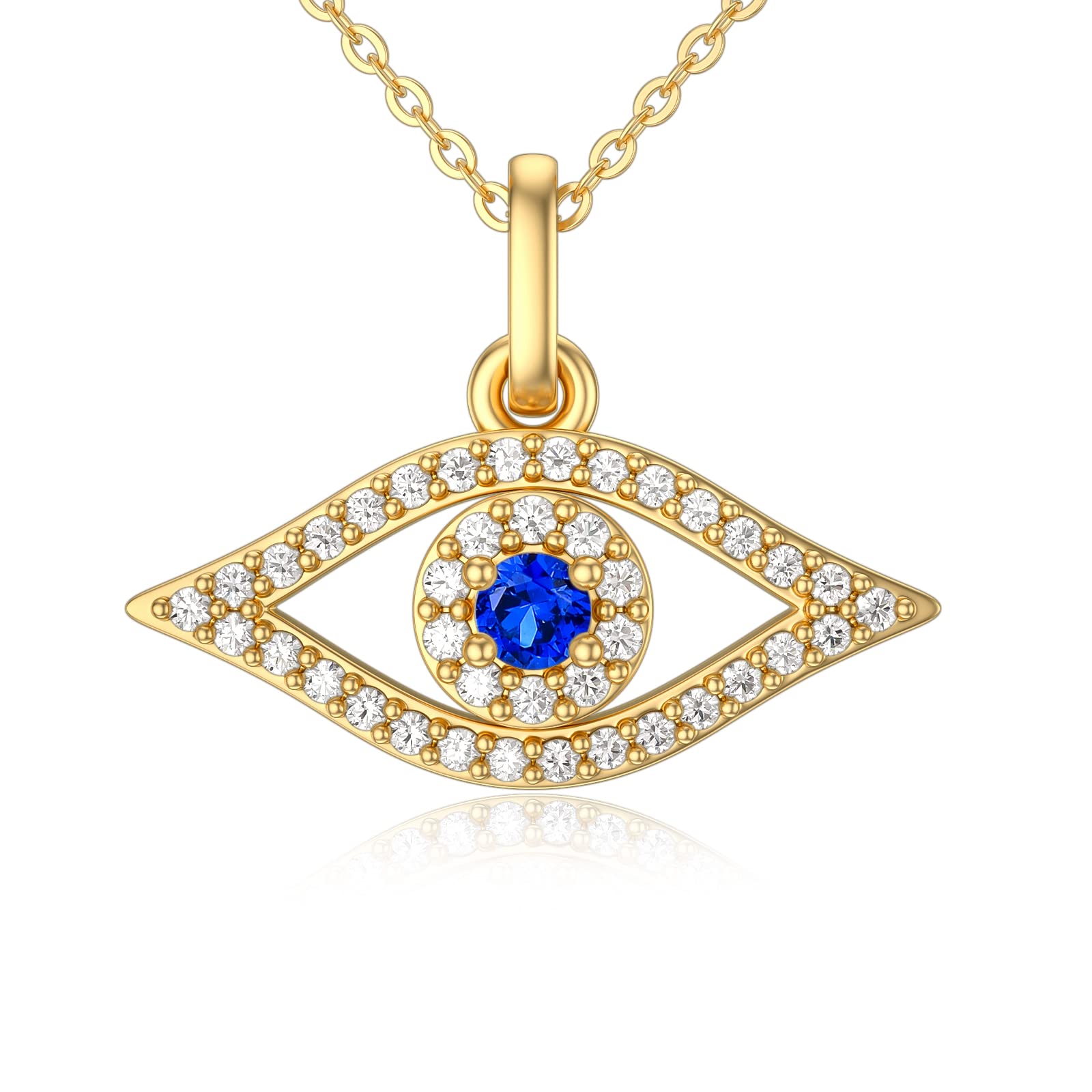 14K Solid Gold Evil Eye Necklace for Women Real Diamond 0.1 ct Evil Eye Pendant Chain Necklace Yellow Gold 16-18''