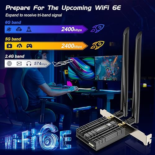 Miniatura 3 de EDUP Tarjeta PCIE WiFi 6E AX210 Bluetooth 5.2 AX5400M 802.11ax Tri-Band 6G5.8G2.4GHz Disipador de calor 6dBi Antena PCI-E Tarjetas de red