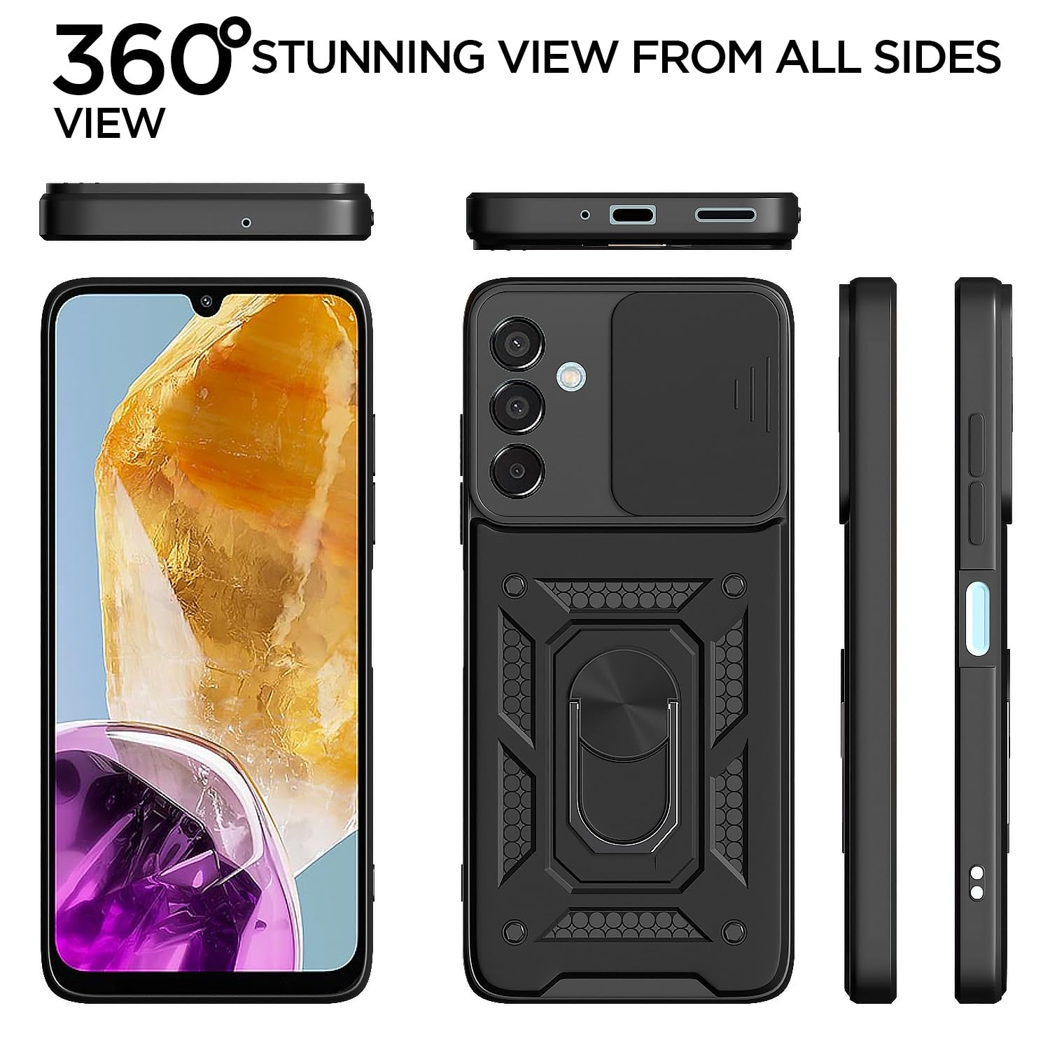 Pikkme D10 Tough Armor Bumper Case | 360 Protection Case | Sliding Camera Shield Cover & Ring Holder Stand Back Cover for Samsung Galaxy M35 5G (Black) 3