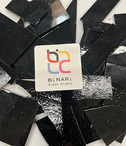 Binari - Hojas de mosaico de vidrio de vitral, azulejos de mosaico de vidrio para manualidades. Varios colores y texturas (tono negro)