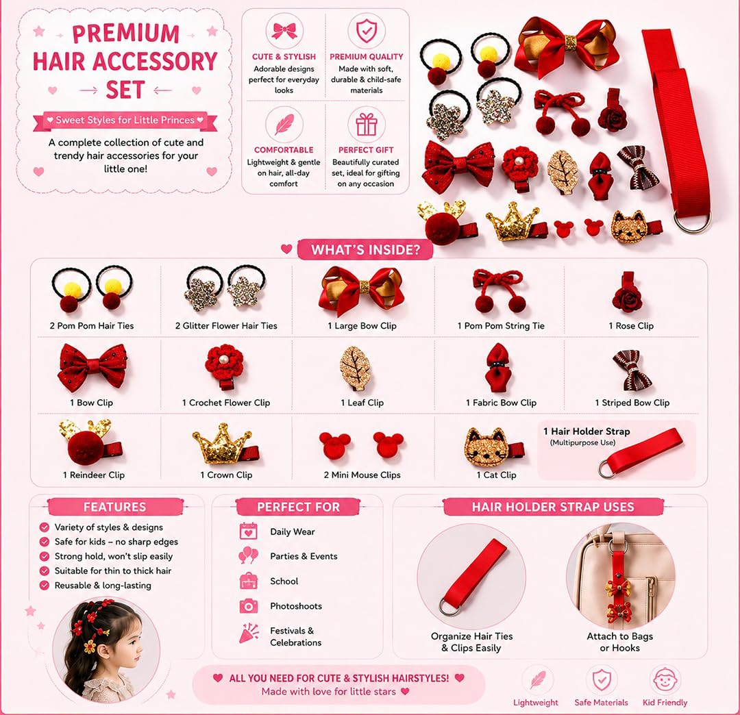 BabyMoon 18Pcs/Set Mix Style Headwear Set Children Accessories Ribbon Bow With Full Covered Clips Hairpins For Girls Princess Crown Headdress Hair Accessories With Gift Box