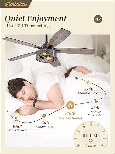 Miniatura 5 de Fanbulous Ventiladores de techo de granja con luces y control remoto, ventiladores de techo industriales enjaulados negros de 52 pulgadas para