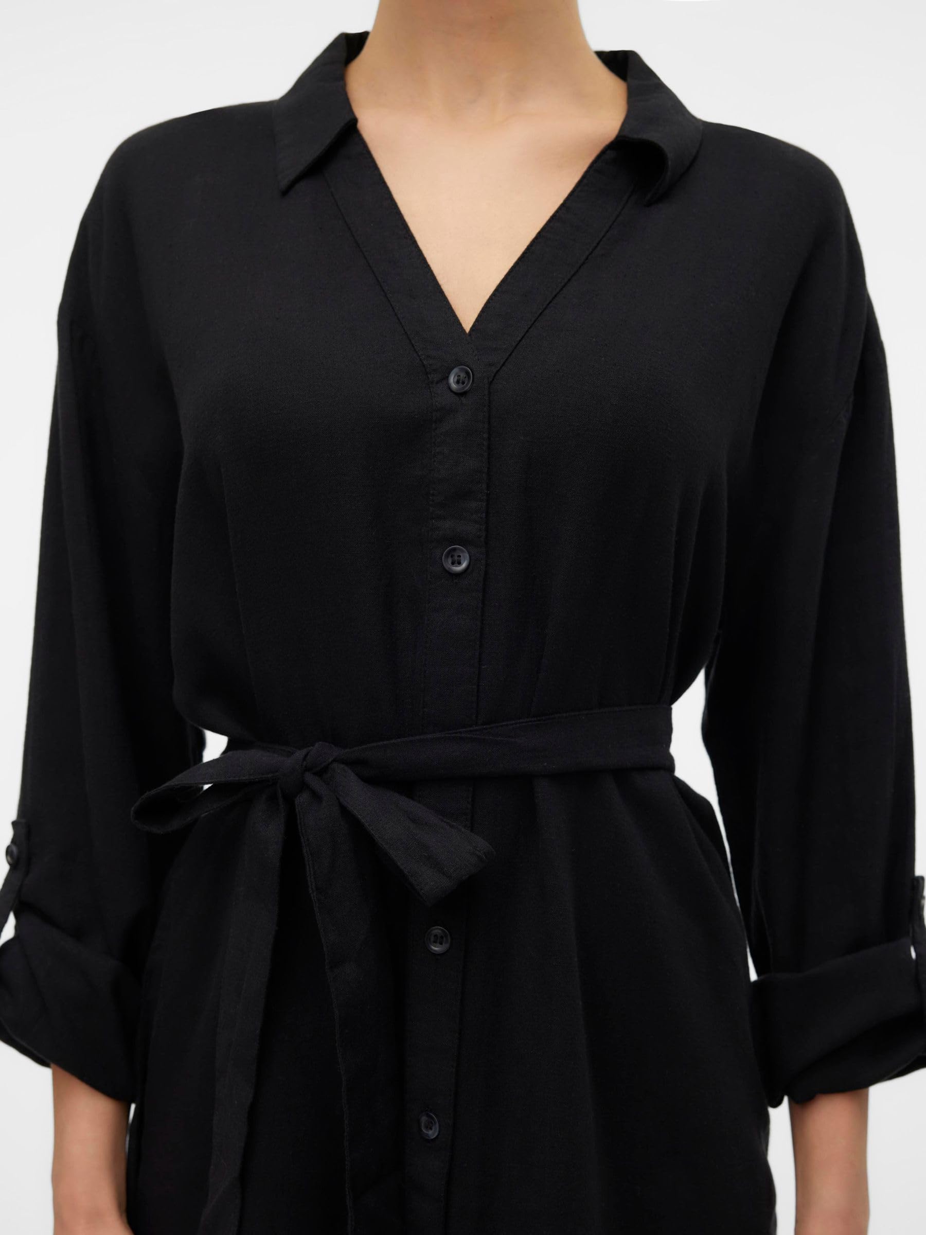 Vero Moda Vmlinn Linen WVN Noos T-Shirt Ample en Mollet Robe Chemise Femme