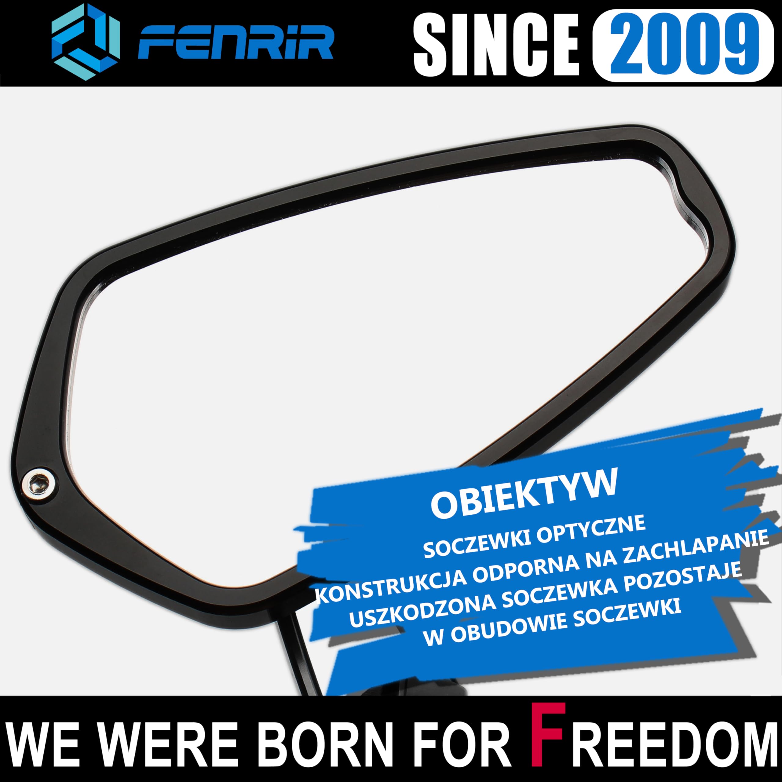 FENRIR (Nie Emark) Lusterka Kierownicy Motocykla Kierownicę Lusterko Boczne motocyklowe Czarne CNC Kute ze stopu aluminium Antyodblaskowe Konstrukcja redukująca wibracje Zakrzywione soczewki 801-0374