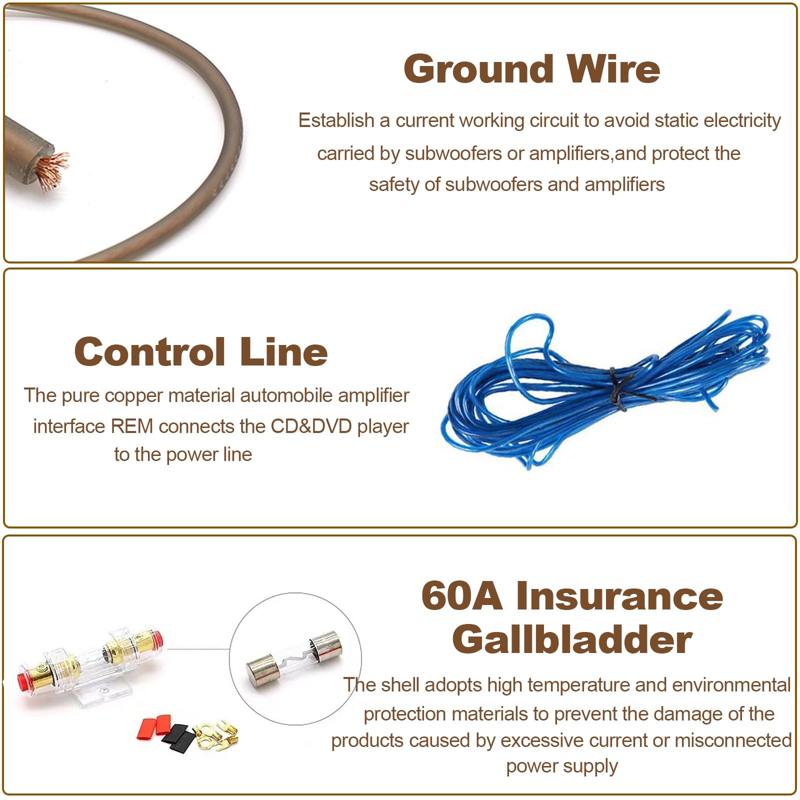 Kabel do subwoofera 10GA, zestaw kabli do subwoofera, zestaw kablowy do subwoofera, zestaw przyłączeniowy do subwoofera, Car Audio Wire, zestaw kabli wzmacniacza 1500 W