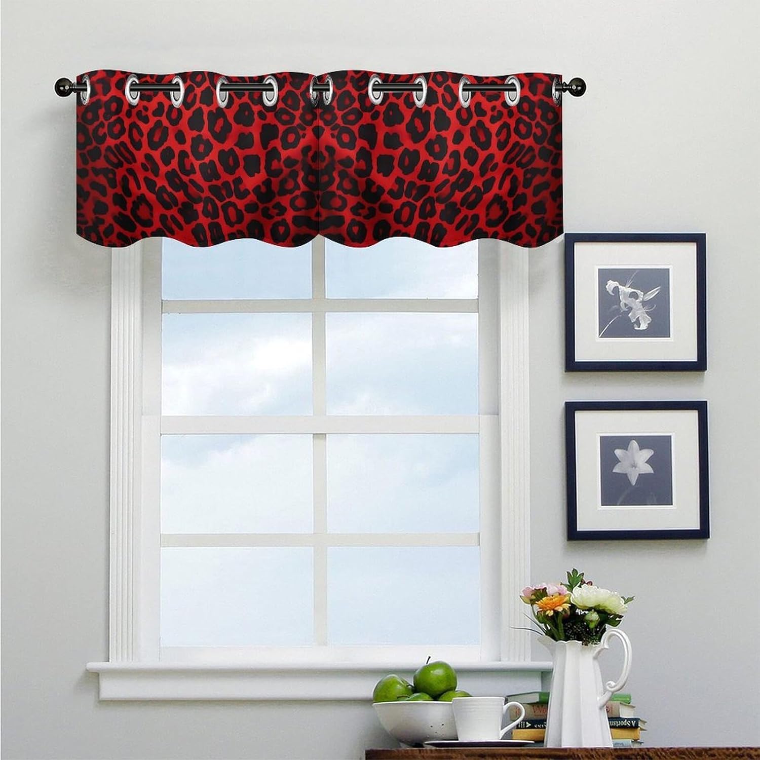 Red Leopard Pattern 2 Pack Valance Curtains Window Treatments. Adjustable Curtain with Rod Pocket.Cafe Curtains is Half Curtains for Privacy Decorative 52x18.1 Inch.