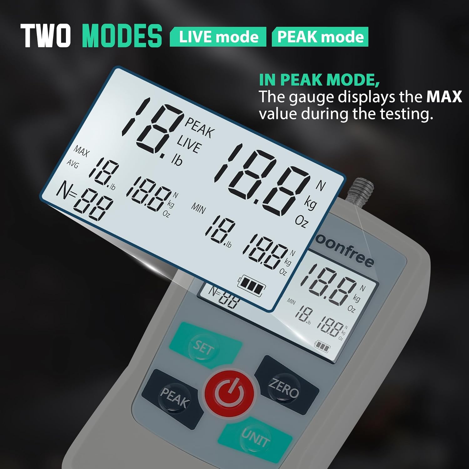 Digital Force Gauge 110LB Trigger Pull Gauge Push Pull Gauge Meter, Data Storage for MAX/MIN/AVG Values, Units LB+Oz/N/Kg, Upgrade Version MMF-110LB