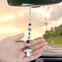 Vista 6 de Encantador adorno colgante de auto de mal de ojo, dije de auto con 8 bolas, seta, trébol de cuatro hojas, mariquita, símbolo Yin Yang para espejo