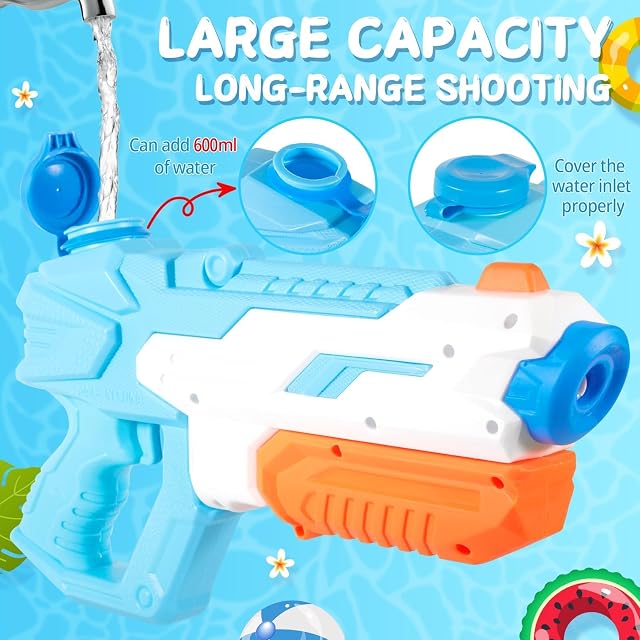 Foto 5 de 6 de DEPAR 2 Pistolas de Agua de 600 ml, Gran Alcance, diversión para niños y Adultos, Piscina, Playa y jardín