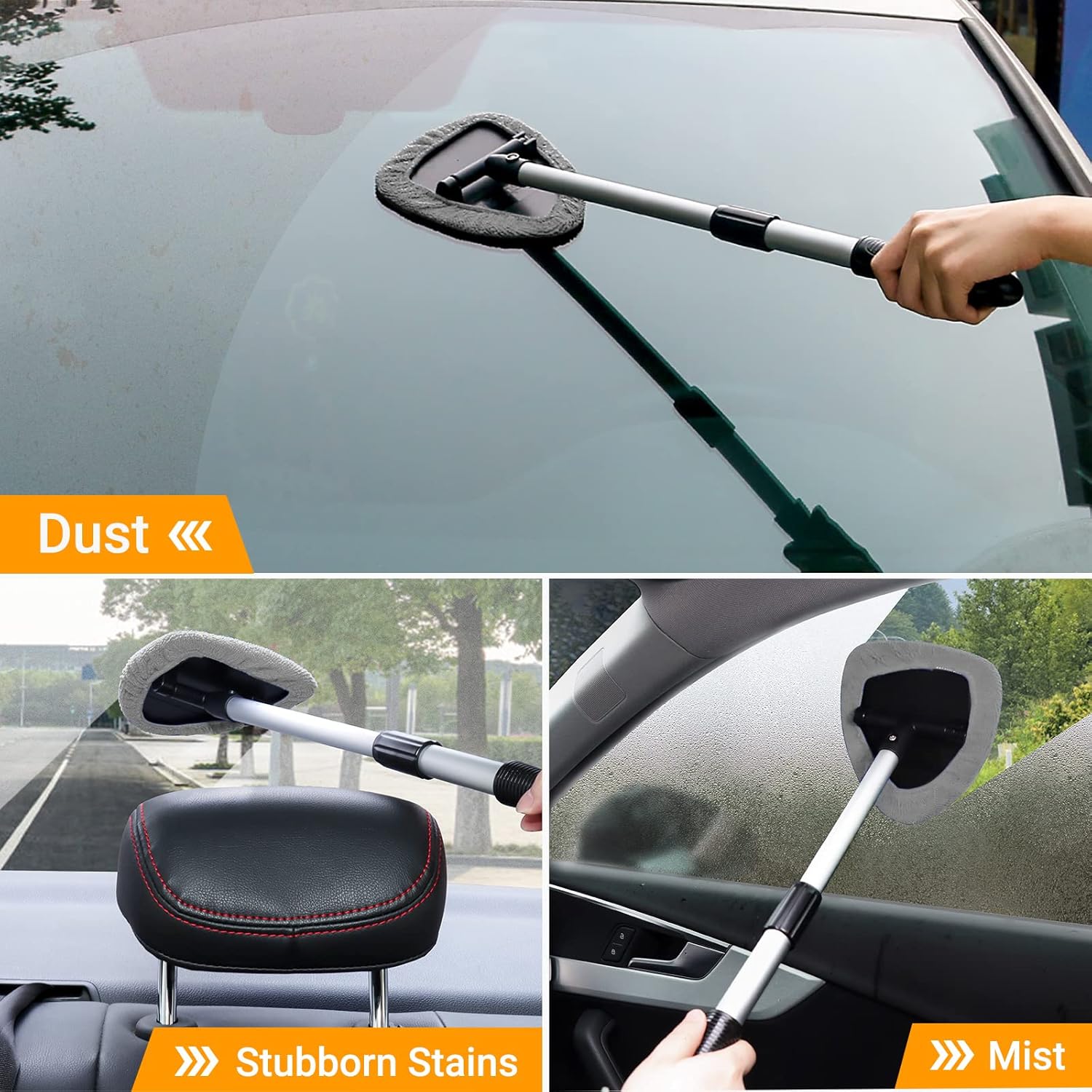 AstroAI Windshield Cleaner, Microfiber Car window cleaner with 4 Reusable and Washable Microfiber Pads and Extendable Handle Auto Inside Glass Wiper Kit, Blue : Automotive