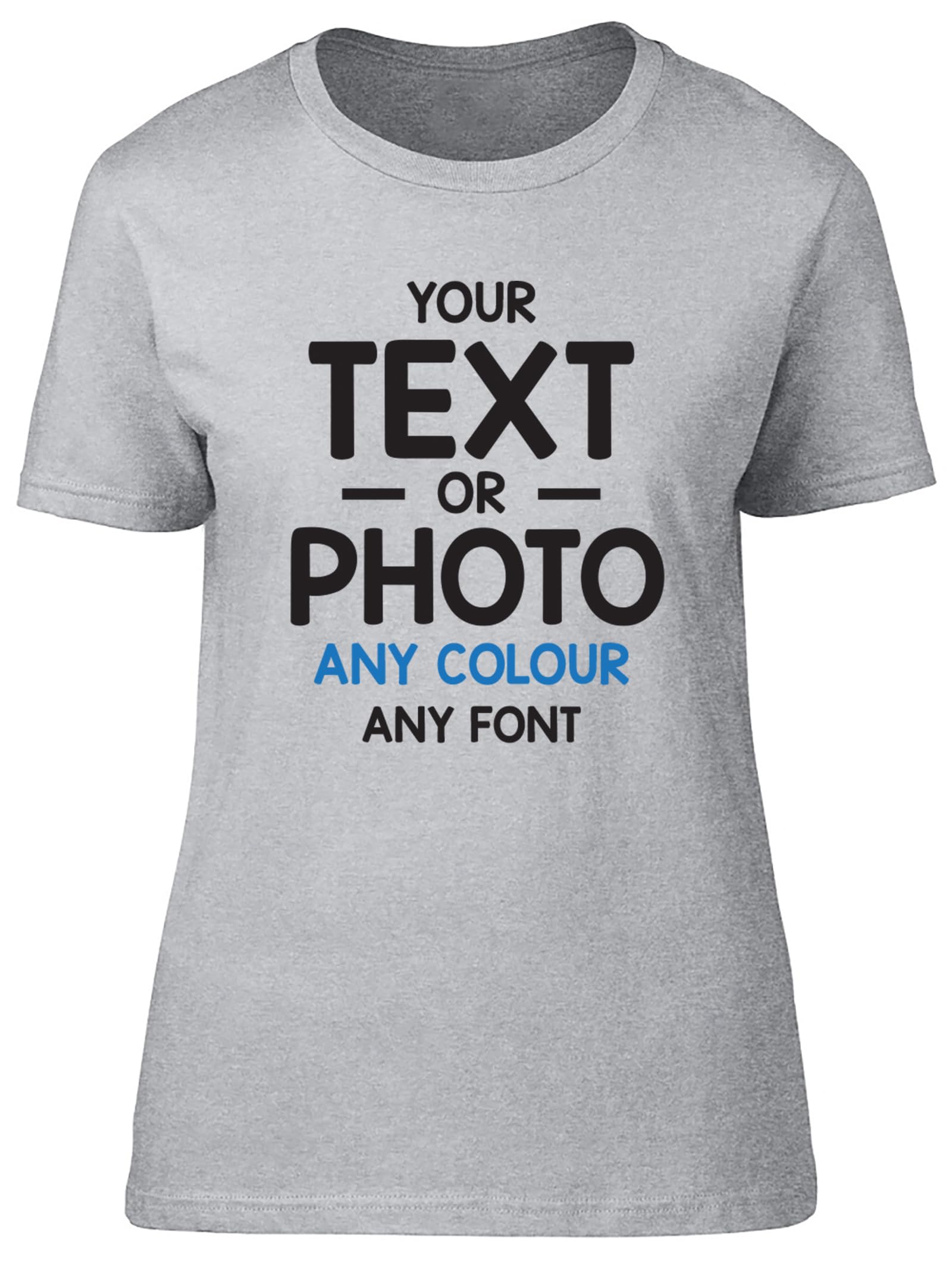 Shopagift Women's Grey Personalised T-Shirt Any Text Photo Image Create Your Own Custom Gift