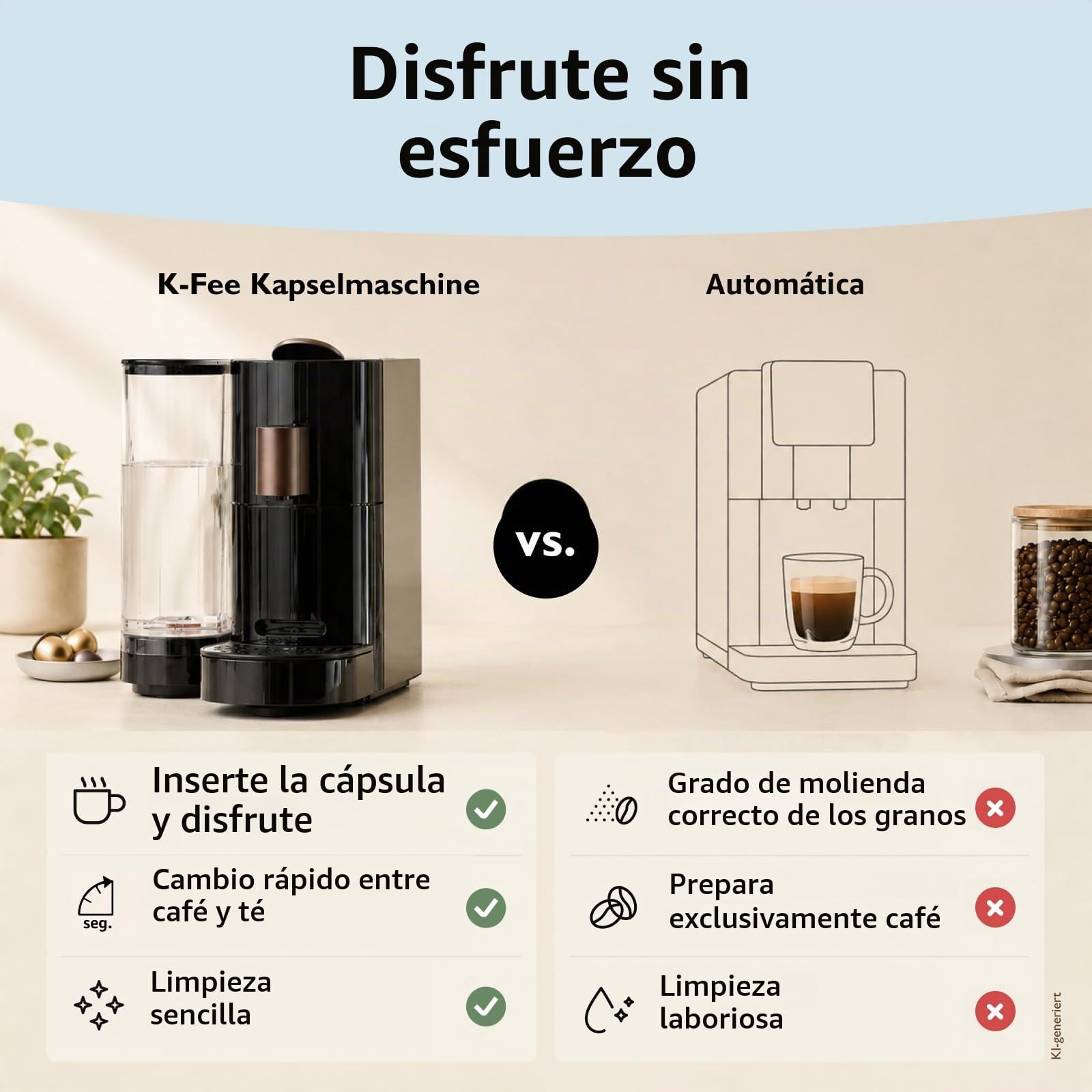 K-fee TWINS II Máquina de Cápsulas para Café, Té y Cacao | Cafetera para tazas grandes | Calentamiento rápido | Depósito de agua de 2,3 L | 19 Bar | Negro Cobre