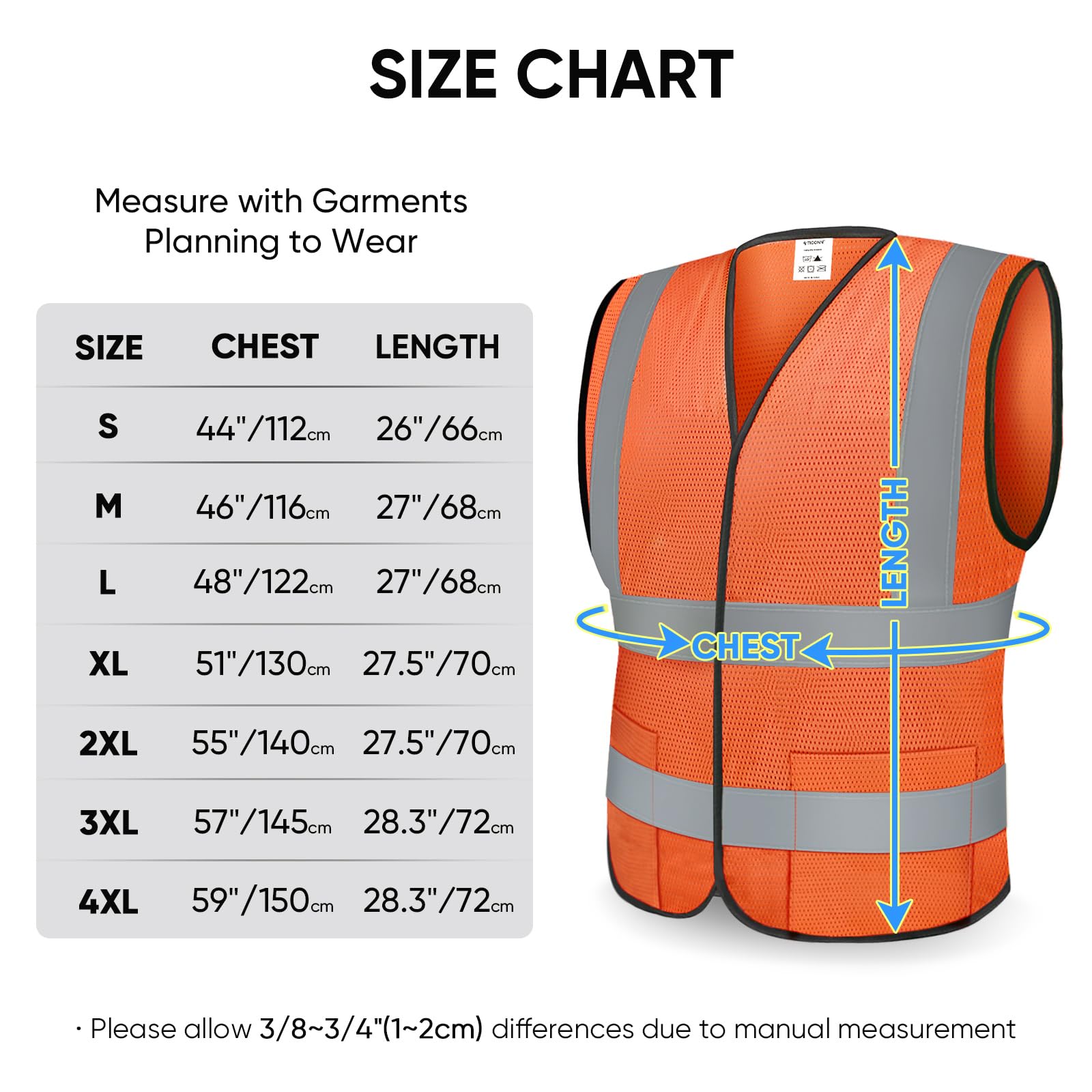 TICONN Gilet de sécurité réfléchissant à haute visibilité avec bandes réfléchissantes pour homme et femme, conforme à la norme ANSI II