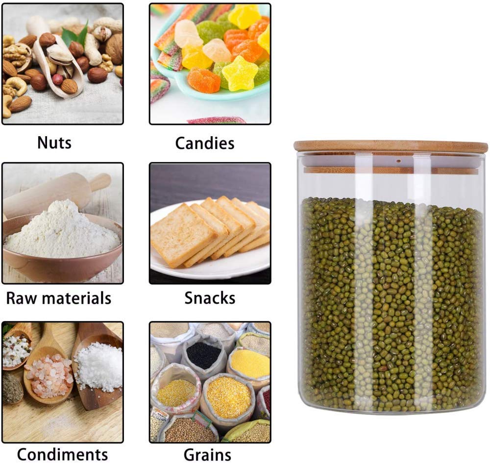 Frascos De Vidrio De 750 Ml + 950 Ml Con Tapas De Bambú Juego De 6 Anillos De Silicona, Recipientes Herméticos De Cereales Para Alimentos De Cocina Para Almacenamiento, Juego De Recipientes