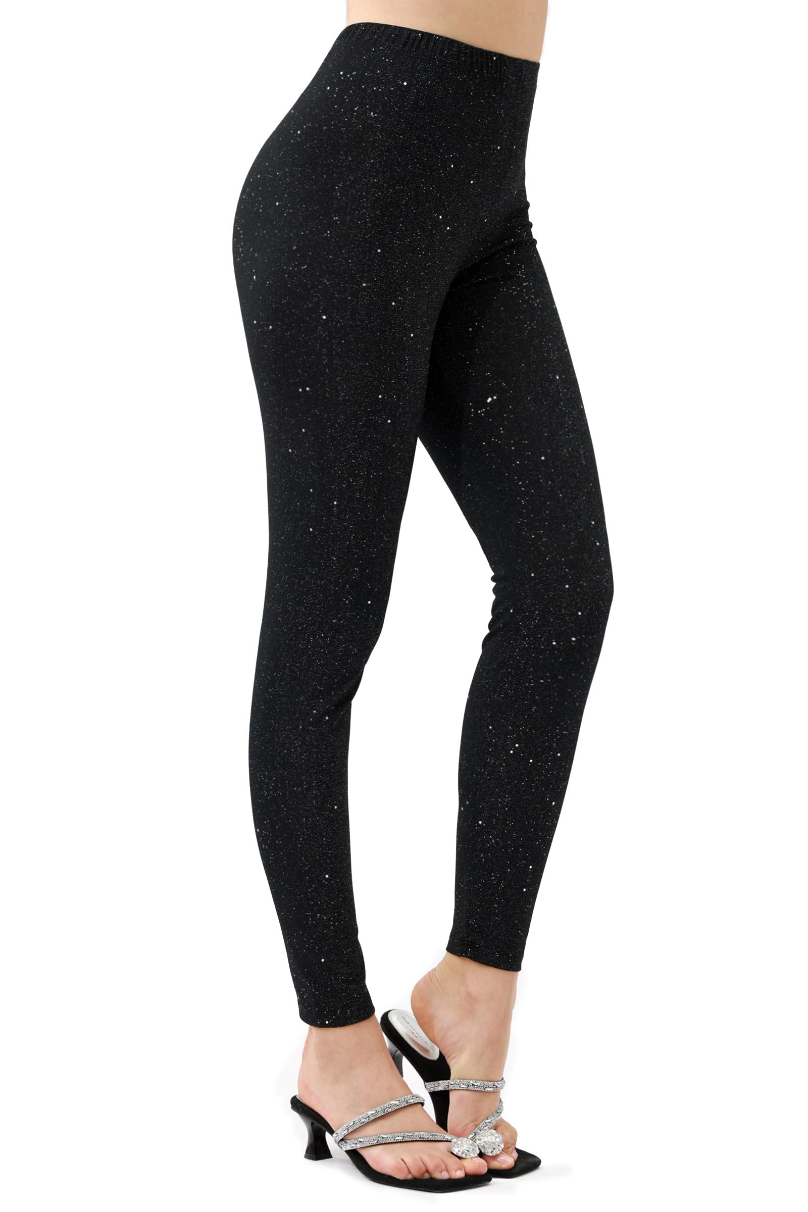 Jeggings donna vita alta effetto jeans con glitter a stelle