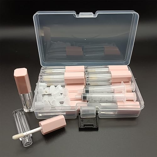 Miniatura 5 de KaiLeQi Mini tubos de brillo de labios vacíos con varita, kit de fabricación de brillo de labios para pequeñas empresas, recipientes rosados, tubos