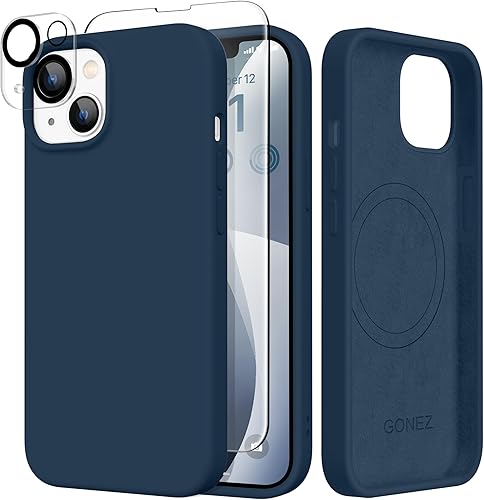 Miniatura 196 de GONEZ Funda de silicona para iPhone 14 Pro Max, compatible con MagSafe, con protector de pantalla + protector de lente de cámara, silicona líquida a